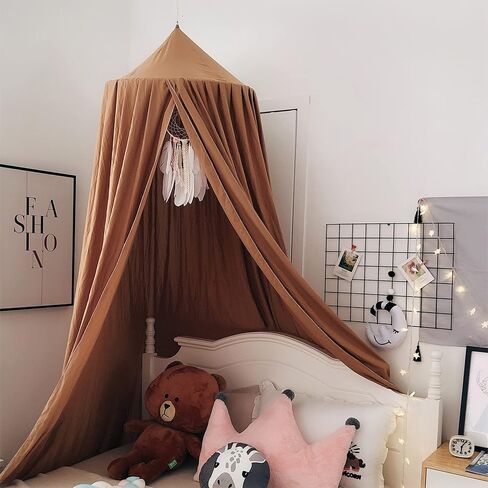 Bunnikins & Clover Bed Canopy for Girls Boys Bedroom Decor, Round Dome Mosquito Net for Baby Crib, Nook Castle Game Tent Nursery Decoration for Child, Play or Reading (Coffee) in Saudi Arabia