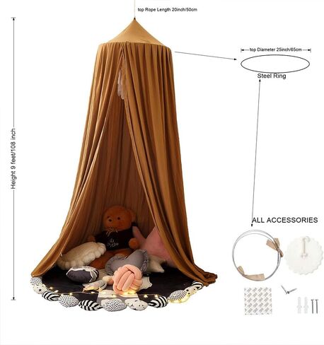 Bunnikins & Clover Bed Canopy for Girls Boys Bedroom Decor, Round Dome Mosquito Net for Baby Crib, Nook Castle Game Tent Nursery Decoration for Child, Play or Reading (Coffee) in Saudi Arabia