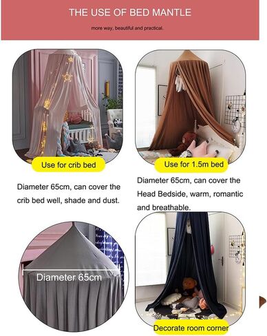 Bunnikins & Clover Bed Canopy for Girls Boys Bedroom Decor, Round Dome Mosquito Net for Baby Crib, Nook Castle Game Tent Nursery Decoration for Child, Play or Reading (Coffee) in Saudi Arabia