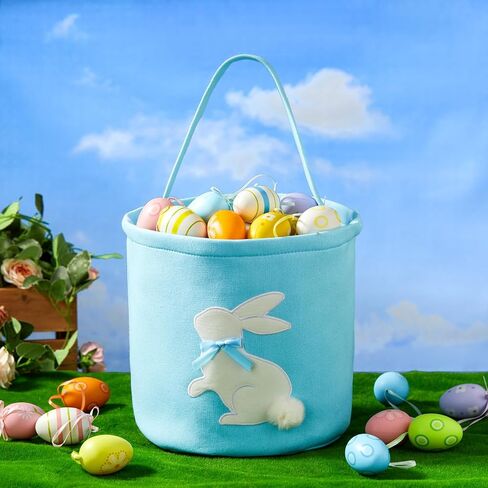 2 Pcs Embroidered Easter Basket with Handle for Egg Hunts, Easter Gifts, Holiday Basket, Easter Egg Collection, Gift Basket, Candy, Spring Decorations (Green and Blue) in Saudi Arabia