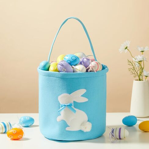 2 Pcs Embroidered Easter Basket with Handle for Egg Hunts, Easter Gifts, Holiday Basket, Easter Egg Collection, Gift Basket, Candy, Spring Decorations (Green and Blue) in Saudi Arabia