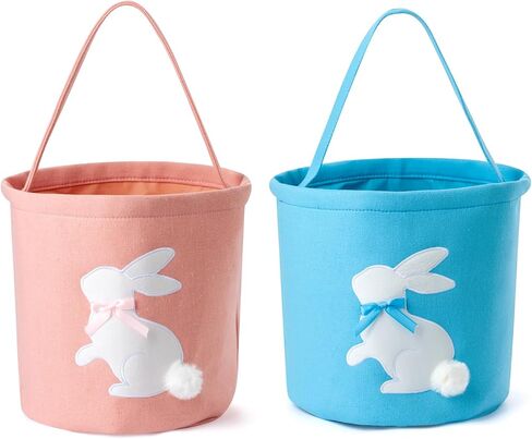 2 Pcs Embroidered Easter Basket with Handle for Egg Hunts, Easter Gifts, Holiday Basket, Easter Egg Collection, Gift Basket, Candy, Spring Decorations (Green and Blue) in Saudi Arabia