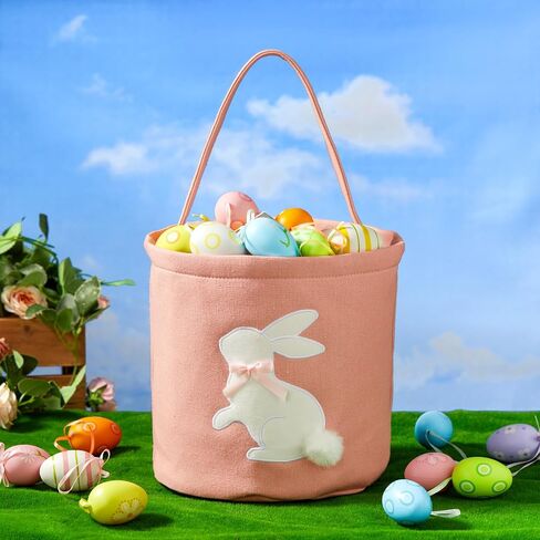 2 Pcs Embroidered Easter Basket with Handle for Egg Hunts, Easter Gifts, Holiday Basket, Easter Egg Collection, Gift Basket, Candy, Spring Decorations (Green and Blue) in Saudi Arabia
