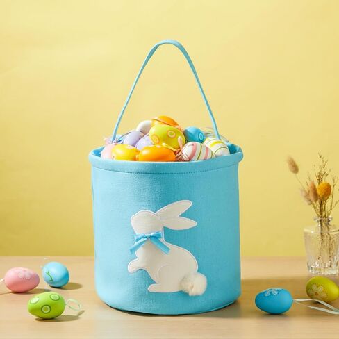 2 Pcs Embroidered Easter Basket with Handle for Egg Hunts, Easter Gifts, Holiday Basket, Easter Egg Collection, Gift Basket, Candy, Spring Decorations (Green and Blue) in Saudi Arabia