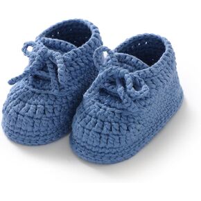 Hadetoto Baby Booties Newborn Cotton Knit Shoes Hand Crochet Soft First Walking Cozy Sneaker for Infant Boys Girls