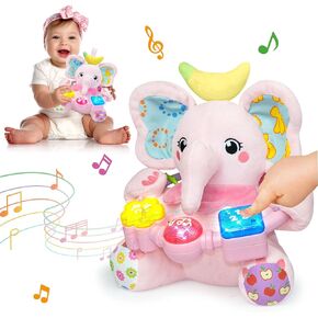 Baby Bilingual Musical Rabbit Stuffed Animals Toys,Infant Early Learning Toys with Light-Up Music & Crinkle,Tummy Time Toys for 0 3 6 9 12+ Months for Baby Boy Girl Gift,Pink