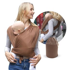 Reidio Baby Wrap Carrier Hands Free Baby Carrier Sling All in 1 Design Easy to Wear Soft & Stretchy Baby Carrier for Newborns to Toddlers 7-35 lbs (3#Brown, M)