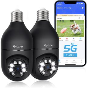 Light Bulb Security Camera 2 Packs, 5G&2.4GHz 2K Security Cameras Wireless Outdoor 360° PTZ Cameras for Home Security with Color Night Vision, 2 Way Talk, AI Human Detection, Screw in Light Socket