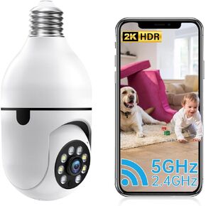 2K Light Bulb Security Camera Outdoor,5G&2.4G WiFi Security Cameras Wireless Indoor,lightbulb Camera for Home Security Outside Indoor,Two-Way Talk,Color Night Vision,360°PTZ,Human Motion Detection
