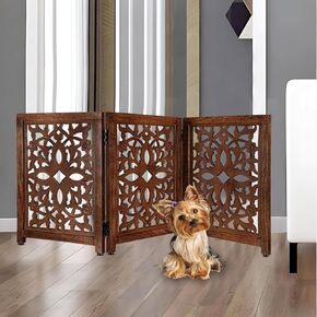 Lightnpro Geometric Wooden Pet Gate - Foldable Freestanding Safety Gate for Dogs, Puppies & Small Pets, Indoor Fence for Stairs, Doorways & Hallways - 24x18 Inch Antique White