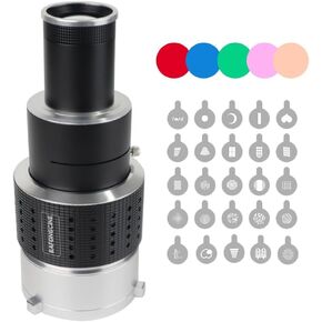 Bowens Mount Projector Attachment,Spotlight Conical Optical Snoot kit Lighting Accessory with 25 Gobos & 5 Color Filters for Aputure Amaran Godox Neewer LED Video Speedlite Light