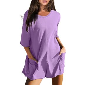 Glamaker Women's Summer Oversized Tee Romper Casual Workout Athletic Romper Onesie Backless Loose Shorts Jumpsuit Overalls
