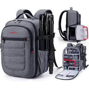 BAGSMART Camera Backpack, Expandable DSLR SLR Camera Bags for Photographers, Photography Travel Backpack with 15.6" Laptop Compartment, Rain Cover & Tripod Holder, Black