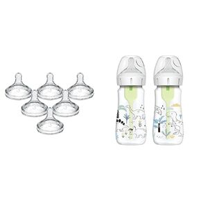 Dr. Brown's Natural Flow Level 3 Wide-Neck Baby Bottle Silicone Nipple & Natural Flow® Anti-Colic Options+™ Wide-Neck Baby Bottle Designer Edition Bottles, Dino Decos, 9oz/270mL
