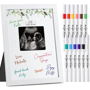 Maitys Baby Shower Guest Book Alternatives Baby Shower Sign in Guest Book Ultrasound Frame Sonogram Signature Photo Gender Reveal Pregnancy Keepsake Gift for Expecting Parents with 12 Acrylic Markers