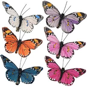 Cartanfill-Monarch Butterfly Decorations, 12 PCS with Wire Feather Butterfly Hanging Ornaments for Party Home Garden Decor, 3 Inches, Assorted Colors