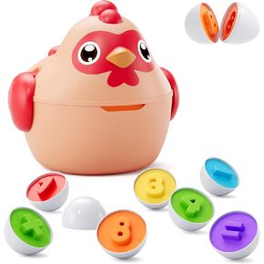 Easter Basket Stuffers Essentials for Toddler with 12PCS Matching Eggs, Egg Toys Chicken Game Montessori Learning Sensory Toys, Sorting Game Easter Gifts for Baby Boys Girls