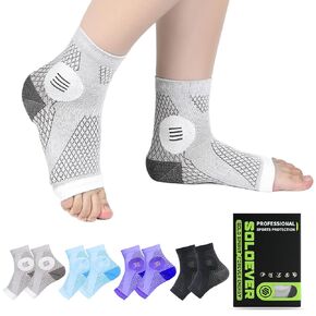 2Pairs Neuropathy Socks for Women & Men Compression Socks 20-30 mmHg Ankle Sleeves for Foot Pain Relief Soothe Socks for Arch Support, Plantar Fasciitis, Achilles Tendonitis (Black+Grey, Large)