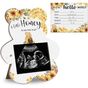 Winnie A Little Honey is On the Way Wooden Ultrasound Photo Frame, the Pooh Ultrasound Photo Frame, Honey Decor Ultrasound Photo Frame with Writing Card, Gift for First Time Moms 4.3 * 5.3 IN Picture
