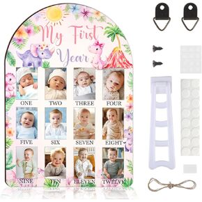 Strawberry My First Year Photo Frame, Berry Baby's First Year Wooden Picture Frame Red, Newborn 12 Months Milestone Memories Display Wood Board for 1st Birthday Decorations Keepsake Gift