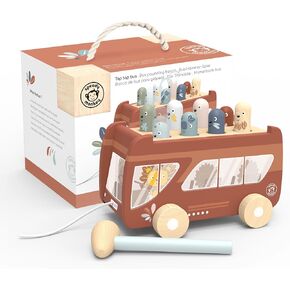 SPEEDY MONKEY Bus Pounding Bench, Pull-Along Bus with Hammering Activity, 8 Wooden Characters, Enhances Hand-Eye Coordination, Safe Design, Non-Toxic Paint, Educational Toy for Kids 2-5 Years