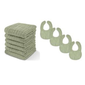 Comfy Cubs Baby Washcloths and Muslin Baby Bibs Bundled