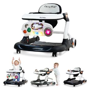 Baby Walker with Wheels,Music and Lights Baby Walker with 9 Adjustable Heights,Baby Walkers and Activity Center with Foot Pads,Anti-Fall Baby Walker and Bouncer Combo for Boys Girls Babies 6-18 Months
