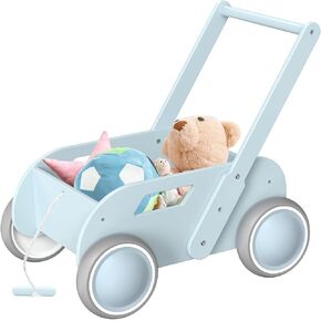 2025 HOMEKOL Wooden Baby Walker,Baby Push Walker, Adjustable Speed Baby Walker for Boys and Girls, Baby Activity Center, Gift for Birthday, Christmas and New Year Nature Blue