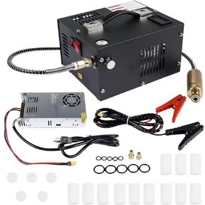 4500PSI Portable PCP Air Compressor, 12V DC/110V AC, Fast Inflation for Paintball, Air Rifle, Scuba Tank, Built-in Fan, Oil Free, Lightweight & Easy to Carry, Black Mixizap
