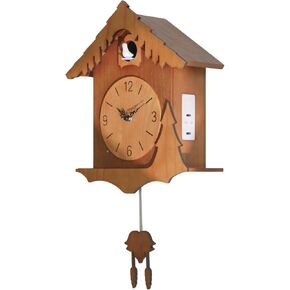 DODEKA Wooden Cuckoo Clock Country Style Wall Mounted Hourly Chime Multifunctional Smart Light Sensor House Shape Easy to Install Silent Movement with Pendulum