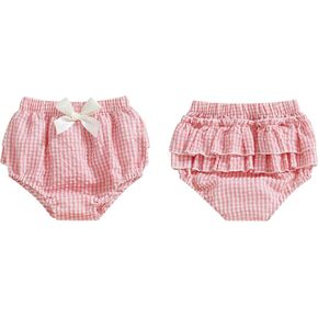 Newborn Infant Baby Girl Ruffle Diaper Covers Bloomers Striped Plaid Shorts Summer Outfits