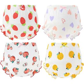 Durio 4-Pack Diaper Covers for Girls Ruffle Baby Bloomers for Baby Girls Cute Pattern Baby Underwear Cotton Toddler Bloomers