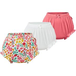 Bamboo Viscose Diaper Covers for Girls Infant and Toddler 3-Pack Ruffle Baby Bloomers