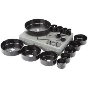 18 piece Warrior Hole Saw Set, 3/4 in, 1 in, 1-1/8 in, 1-1/4 in, 1-1/2 in, 1-3/4 in, 2 in, 2-1/8 in, 2-1/2 in, 3 in, 3-1/2 in, 4 in, 5 in.