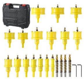 Dwike 24PCS Carbide Hole Saw Kit ، 5/8 '' إلى 3 '' ثقب tct مجموعة مع بتات تجريبية مطورة للمعادن الصلبة ، سبائك ، الألومنيوم ، الفولاذ المقاوم للصدأ ، البلاستيك ، الحديد