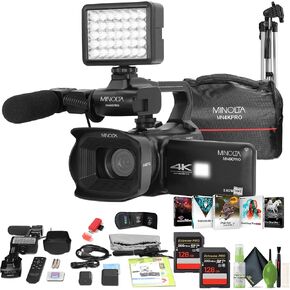 Minolta MN4KPRO 4K60FPS UHD 64 MP Autofocus Pro Camcorder Kit w/WiFi Bundle with 2X 128GB Memory Card + 72" Camera Tripod + USB Card Reader, SD/microSD + Corel Photo, Video, & Art Suite Deluxe