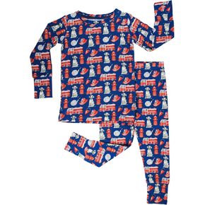 Blue Bamboo Pajama 2-Piece Lounge Set, Sustainable Pajamas, Long Sleeve, Washable, Cute Pajama Jumper