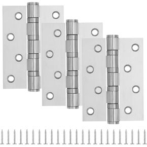 Stainless Steel Door Hinges for Exterior & Interior Doors 4 x 3 Inch Ball Bearing Door Hinges with Square Corners for Residential and Commercial Use Heavy Duty Door Hinges 3 Pack (Silver)