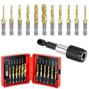 QWORK HSS Tap Bit Set, 13 Pcs SAE/Metric Combination Drill Tap & Tap Bit Set, Screw Tapping Bit Tool for Drilling Tapping