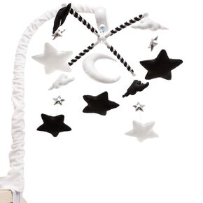 Starry Night Mobile - Cloud and Star Mobile with 12 Piano Lullabies - Black and White Baby Crib Mobile for Boys & Girls