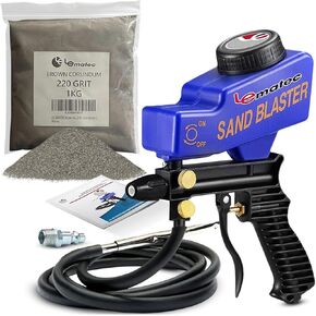 LE LEMATEC Sand Blaster Gun Kit & Brown Corundum Media Set – Complete Rust & Paint Removal and Surface Preparation (AS118-2C+Brown Corundum)
