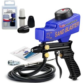 LE LEMATEC Sand Blaster Gun Kit & Accessory Packet, Durable Rust Remover & Complete Sandblasting Set for Metal, Wood, & Glass (AS118-2C+Accessory Packet)