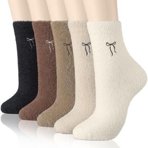 Geyoga 5 PCS Women's Bow Socks With Winter Soft Clipper Coquette Coquette Stuff Fluffy Shice Spa Home Sleeping