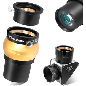 Astromania 2" SCT 90-Degree Mirror Diagonal with 93% reflectivity Across Visible Spectrum - Bundle with - 2" 2.5X Barlow Lens - Allows The Use of Both 2" and 1.25" Eyepieces