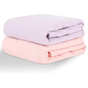 Muslin Swaddle Blankets for Newborns, 2 Pack Large 40 x 40 Inches, 100% Cotton Receiving Blankets, Soft and Breathable Baby Swaddles, Baby Essentials for Girls, Shower Gift, Pink and Purple