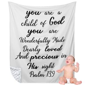 Rtteri Christian Gift for Baby Plush Baby Blanket with Dotted Backing First Communion Gift Baptism Blanket Scripture Swaddle Bible Verse for Newborn Boy Girl Christening Godchild Gift(Pink and White)