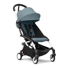 Stokke YOYO3 Stroller from 6 Months - Includes White Frame/Aqua Seat Cushion + Canopy - Folds in & Out in a Flash - Light & Compact - Carry-On Compatible