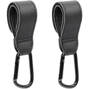 2 Pcs PU Leather Stroller Hooks Universal Stroller Bag Clips Adjustable Hanger Mommy Bag Hooks for Hanging Shopping Grocery Bags