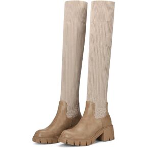 Womens Over Knee Boots Thigh High Stretch Knitted Socks Chunky Block Heel Boots