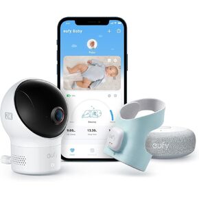 eufy Security Baby Smart Sock Baby Monitor with 2.4 GHz Wi-Fi, Track Sleep Patterns, Naps, Heart Rate, 2K Camera, AI Cry Detection, Pan and Tilt, No Monthly Fee